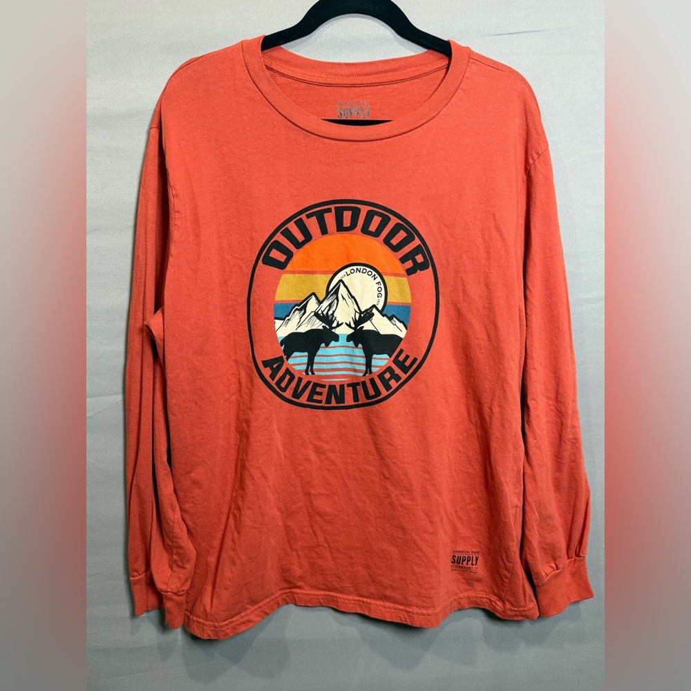 💜 London Fog Men’s‎ Orange Graphic Long sleeve Shirt, Size XXL